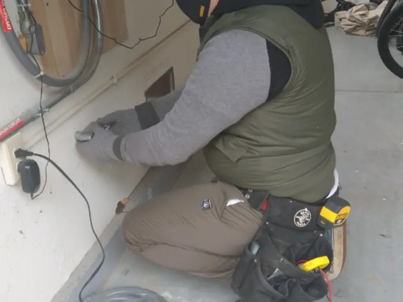 Electrician performing outlet wiring in a Humboldt Hill garage